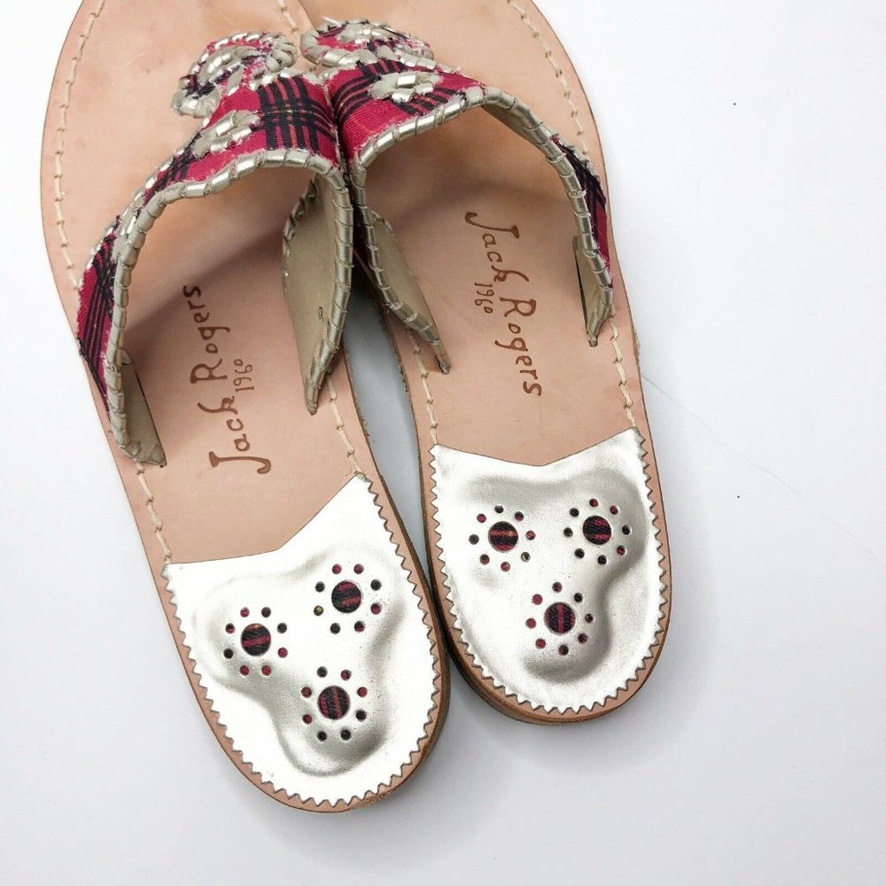 Jack Rogers Jacks Plaid Thong Sandals Red Silver 9 - Picture 3 of 7